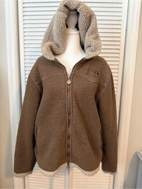 Outback Trad Co Womens MT. Rocky Hoodie Fleece Jacket Brown L Western Equestrian